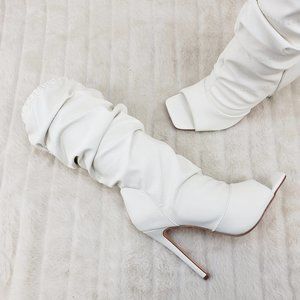 Bone White Square toe Scrunch Slouch Mid Calf Boots Vic Hottest Seller Size 10
